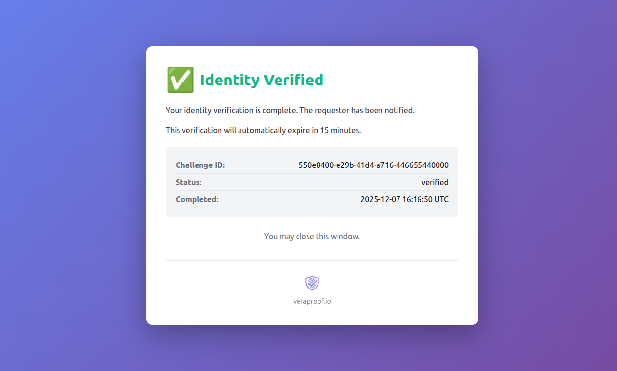 Success Page - Identity Verified